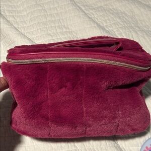 Plush Faux Fur Zip-Top Shoulder Bag in Deep Berry